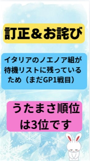 【訂正＆お詫び】GPシリーズ代替リスト⛸アイスダンス「うたまさ」実質３番目です（2番目ではなく）🙏#フィギュアスケート #アイスダンス#figureskating #icedance