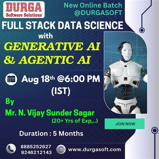 FULL STACK DATA SCIENCE with Generative AI & Agentic AI Online Training @ DURGASOFT #durgasoftware