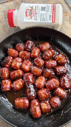 Bacon wrapped hotdog burnt ends with @Pappy’s Fine Foods choice rub with brown sugar . Check out Pappys seasoning via link in my bio It’s packed with full of flavor.