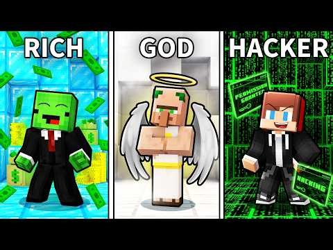 Mikey vs JJ vs Villager: RICH vs GOD vs HACKER Battle (Maizen Minecraft)