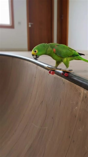 Skateboarding Bird: A Fun Parrot Performance