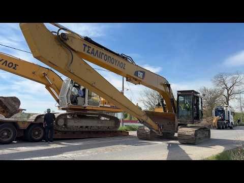 Transporting The Caterpillar 326F & Liebherr 944 Long Boom Excavators - Fasoulas Transport Team