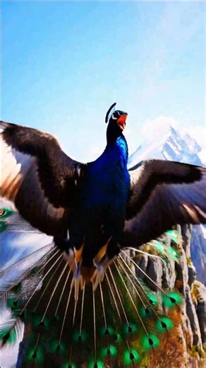 Rare Sight: Majestic Peacock Takes Flight Over Snowy Peaks 🦚❄️ #Peacock #Himalayas