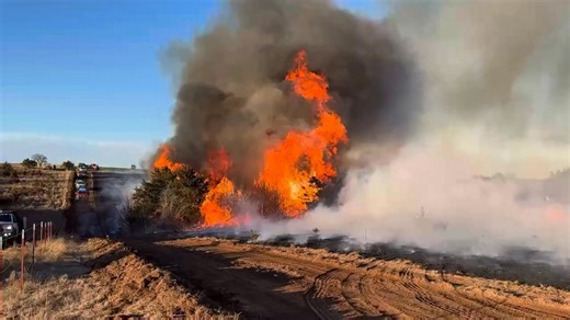 Stunning video from the Hydro, OK fire department as cedar trees explode into flames. Fire danger remains high through early this evening! Be careful! | Aaron Brackett