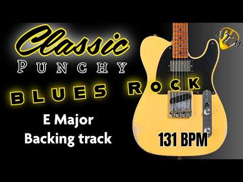 Classic PUNCHY Hard Rock Blues Jam in E Major Guitar Backing Track(131 BPM)