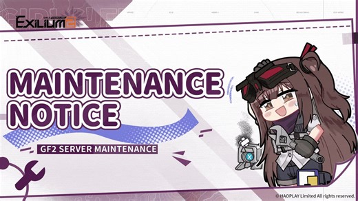 Server Maintenance AnnouncementDear Commander,GIRLS' FRONTLINE 2: EXILIUM is scheduled for maintenance on April 1, 2026.Maintenance period: 2026/4/1 23:00 ~ 2026/4/2 3:00 (GMT+0) For details, please check the in-game mail and notices.The game will be inaccessible during maintenance. Please plan your time in advance.