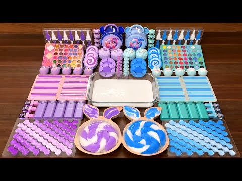 Slime Mixing Random Things: Purple vs Blue Glossy ASMR Pop