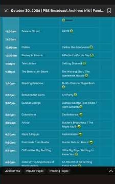 PBS Kids Schedule Archive: October 29, 2006 - November 1, 2006