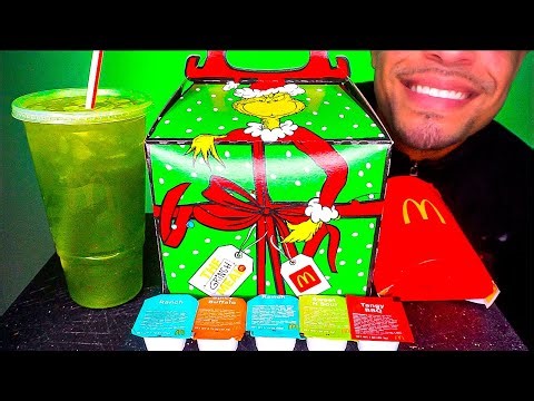 ASMR MCDONALD'S GRINCH MEAL 10 PIECE CHICKEN NUGGETS GRINCH SALT FRIES EATING SHOW