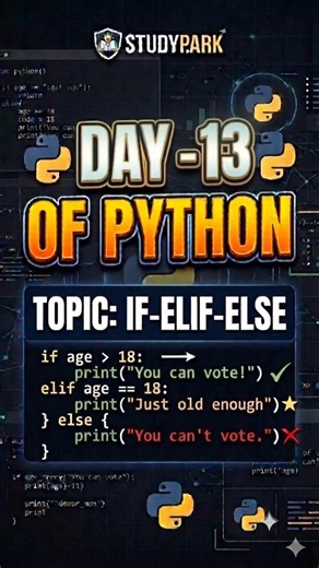 Day 13 of python programming if-elif-else #coding #python #pythontutorial #pythonlearning #code