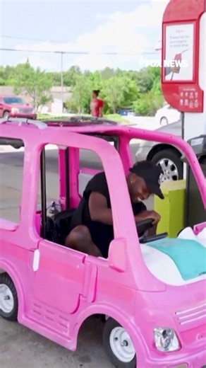 SEE IT: Handyman swaps car for pink Barbie toy car to beat rising gas prices #car #shorts #barbie