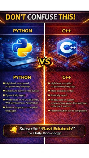 STOP! Learn the difference between Python & C++ first! 🛑 #raviedutech #python #clanguage #shorts