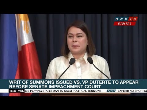 Writ of summons issued vs. VP Duterte to appear before Senate impeachment court | ANC