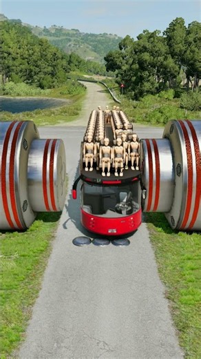 Long Colourful Capsule Buses vs Hydraulic Crush - BeamNG.Drive