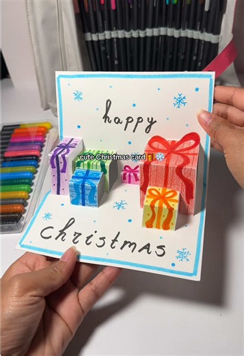 make this cute Christmas card with me using Staedtler watercolour brush pens, pencils and liners🎁❄️ #handmadegift #christmascard #popupcard #staedtlerwinterwonder #staedtler @staedtler