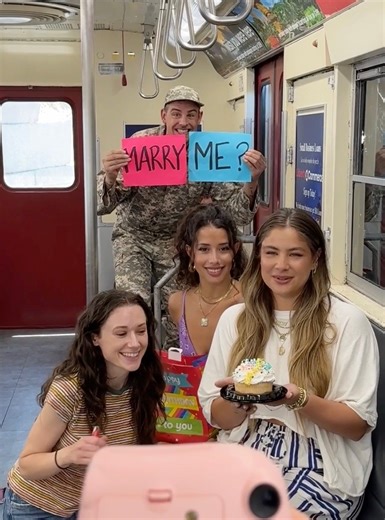 Soldier's Sweet Birthday Surprise Proposal 🥹 Soldier surprises girlfriend for her birthday and proposes on the train. #homecoming #surprise #proposal #fblifestyle | Jamie and Blake
