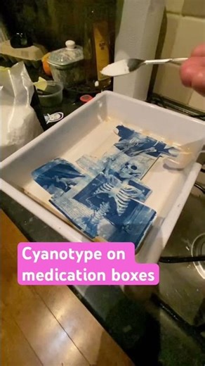 Momento mori cyanotype on medication boxes for chronic pain