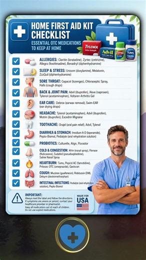 Home First Aid Kit Checklist - Essential OTC Medications #health #doctortips #firstaid #medication