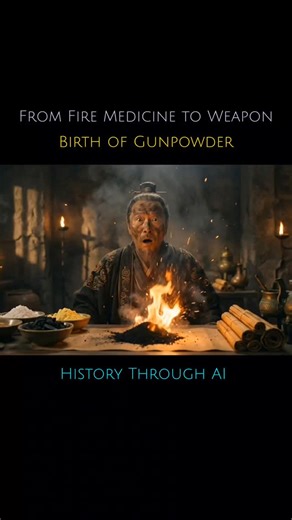 History Through AI on Instagram: "Gunpowder was first invented in China and began as a simple experiment with fire and minerals. Between the 900s and 1000s, it was used in warfare through fire arrows and explosive bombs. By the 1100s, this same invention powered fire lances—early guns—and rockets against invading forces like the Jurchens. This single discovery completely transformed the way wars were fought. Through trade routes and the Mongol expansions, gunpowder technology spread beyond China
