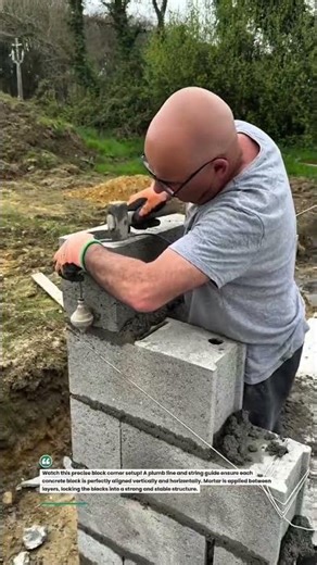 Perfect Block Corner Setup! #construction #masonry #DIY #shorts #builder #tools