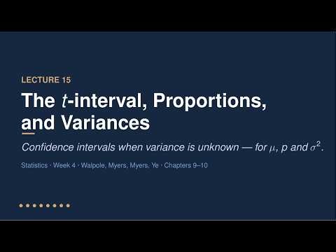 The t-Interval, Proportions & Variances — Statistics Week 4, Lecture 15