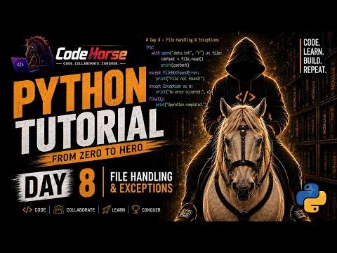 Python Day 8 Tutorial 🐍 | File Handling, Exceptions & JSON | Python for Beginners