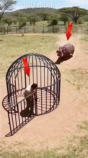 Wild Boar Charges Man in Cage | Intense Survival Moment Caught on Camera 😱#animalattack