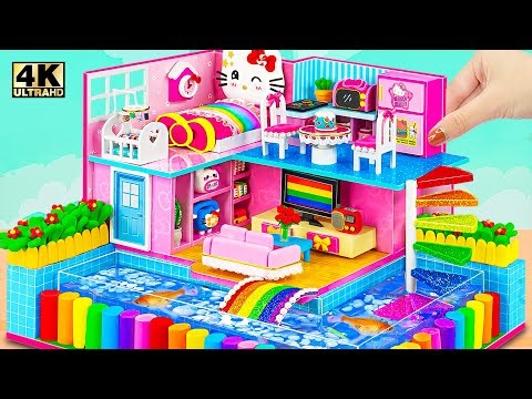 Build Aquarium Around Pink House with Cute Bedroom & Double Rainbow Slide | DIY Miniature House