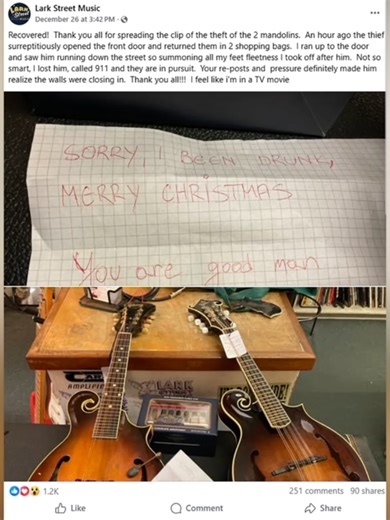 Stolen Musical Instruments Returned with Apology Note