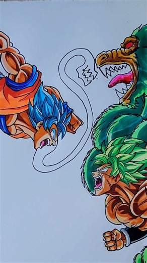 Drawing Goku Ssj Blue Vs Broly 🤣😳 #shorts #drawing #art #dragonball #sketch #goku