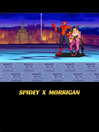 Spider-Man and Morrigan Ending Photo in Marvel vs. Capcom 1