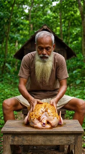 Cooking Whole Roasted Fowl in Jungle 🔥 Primitive Survival ASMR #shorts