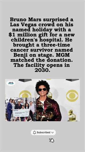 Bruno Mars Donates $1 Million to Vegas Children's Hospital 🫶🏼❤️ #shorts #foryou