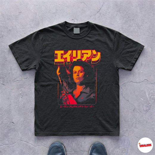 Alien Movie Shirt, Ellen Ripley Japanese Poster Tee, 80s Sci-fi Horror Apparel, Retro Synthwave Streetwear, Cyberpunk Graphic T-shirt - Etsy
