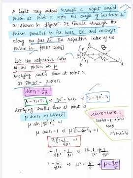 Physics Series| Class 12 Physics| Ch. 09. Ray Optics| find the Refractive index of prism |NEET 2024