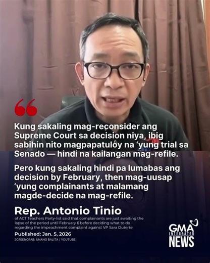 Rep. Tinio ukol sa impeachment complaint vs. VP Duterte (Jan. 5, 2026) | GMA Integrated News