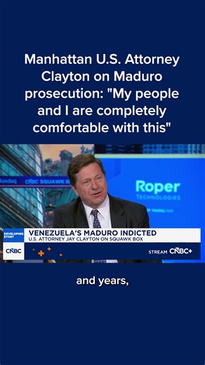 Manhattan U.S. Attorney Jay Clayton, whose office is prosecuting deposed Venezuelan leader Nicolas Maduro and his wife, during an interview Monday morning on CNBC’s “Squawk Box,” said, “From the perspective of where I sit, my people and I are completely comfortable with this prosecution.” Read more: cnb.cx/4jm1EJu | CNBC