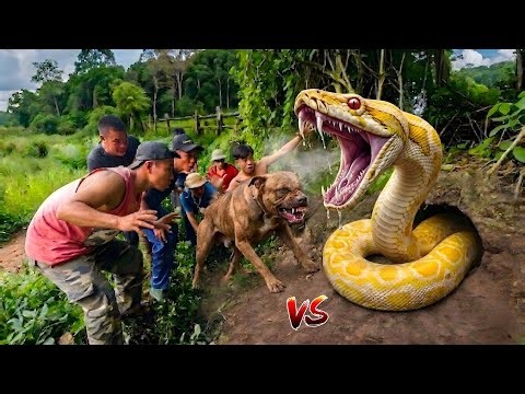 Brave Hunter Use Pitbull To Catch 2 Giant Golden Pythons
