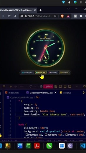 ROYAL Analog Wall Clock with HTML, CSS & JS 👑🕰️ #Shorts ##HTML #CSS
