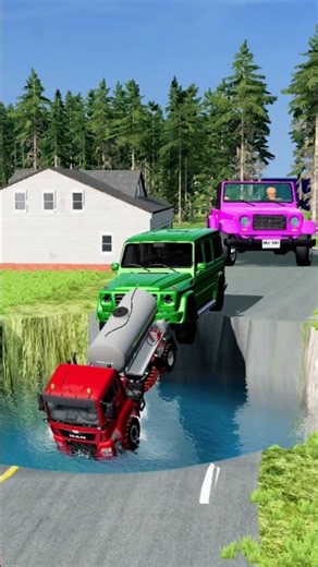 Colorful Trucks and Monster Cars Take on a Massive Pothole | BeamNG.drive