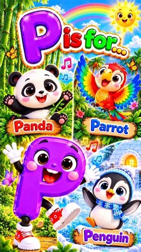 🐼 Letter P Song 🎵 | P for Panda, Parrot 🦜 & Penguin 🐧 | ABC Phonics for Kids 🌈 #Shorts