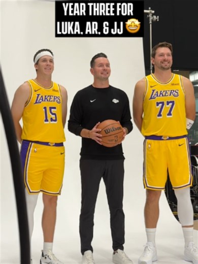 Safe to say, these three are excited to be back 😁 #lakers #lukadoncic #austinreaves #jjredick
