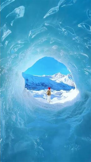 The Blue Ice Cave of the Laigu Glacier in Tibet 。 #winter #snow #travel #mountains #nature #lake