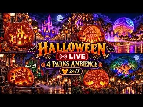 Disney World Live Stream: Jack-o'-Lanterns in All 4 Parks 🎃 Cozy Halloween Night Ambience 24/7