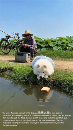 Smart Pet Tricks: Dog Uses Bread Bait to Catch a Giant Fish in the Pond