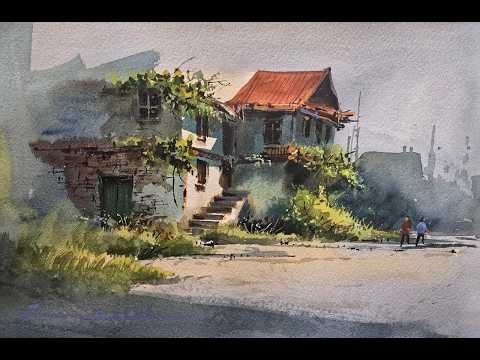 How to paint a sunlit countryside house | Watercolor tutorial