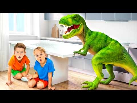Dinosaur Stories for Kids _ Chris' Dinosaur Toys Become Alive In His House