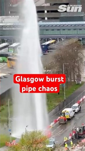 Chaos as burst pipe floods busy Glasgow road sending water '100ft' in the air
