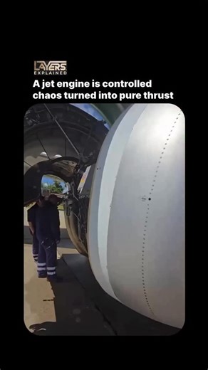 layers.explained on Instagram: "A jet engine looks simple from the outside — just a long metal cylinder — but inside, it’s one of the most refined machines humans have ever built. Air rushes in at high speed, gets compressed to extreme pressure, fuel ignites, heat explodes, and turbines steal part of that energy to keep the entire system running. This loop — fan → compressor → combustion → turbine → exhaust — repeats thousands of times every minute. What makes this possible is brutal engineering