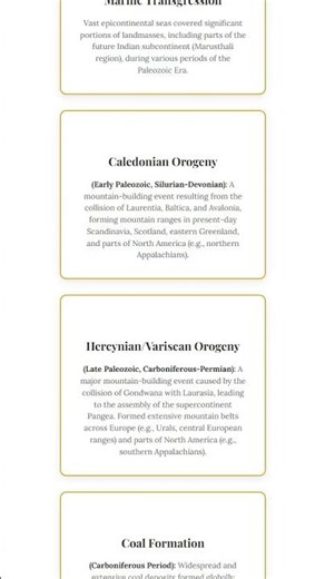 Paleozoic Era: Major events like the Cambrian explosion, supercontinent Gondwana, Hercynian/Cal...